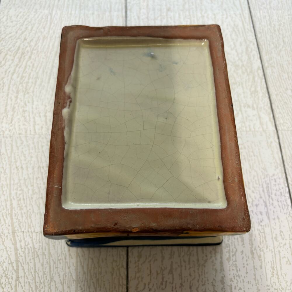 Vintage Sunflower Cobalt Blue Pottery Trinket Box - Picture 10 of 10